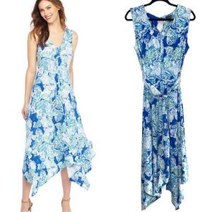 NWT The Limited Maritime Paisley Belted Sleeveless Midi Dress Blue Floral Large